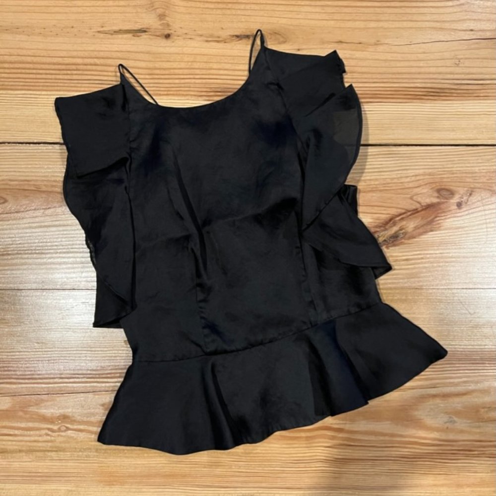 Keepsake Ruffled Zip Up Halter Sleeveless Blouse Top Black
